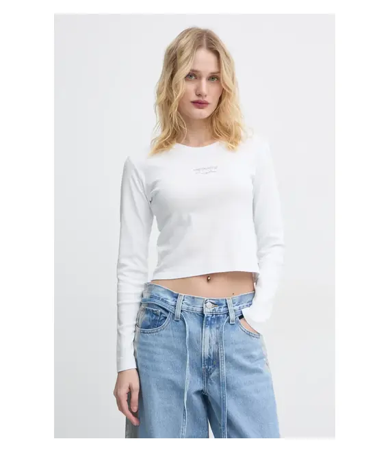 Βαμβακερή μπλούζα με μακριά μανίκια Levi's χρώμα: άσπρο, A8796