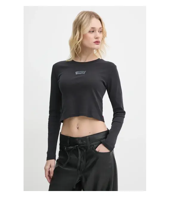 Βαμβακερή μπλούζα με μακριά μανίκια Levi's χρώμα: μαύρο, A8796