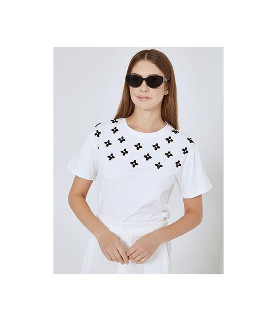 T-shirt με strass και κέντημα SN7590.4151+1