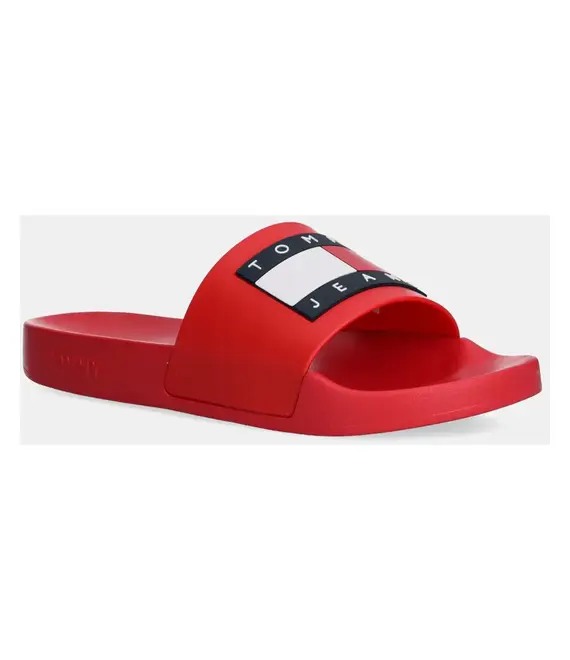 Παντόφλες Tommy Jeans FLAG POOL SLD ESS χρώμα: μαύρο, EN0EN02115