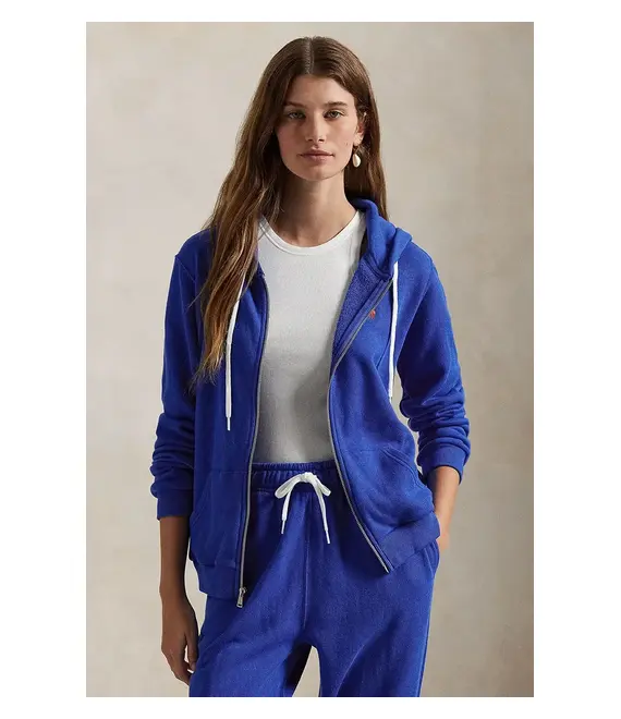 Βαμβακερή μπλούζα Polo Ralph Lauren γυναικεία, χρώμα: μπλε, με κουκούλα, 211935584