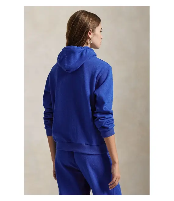 Βαμβακερή μπλούζα Polo Ralph Lauren γυναικεία, χρώμα: μπλε, με κουκούλα, 211935584
