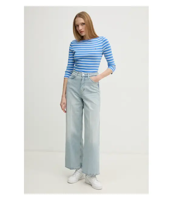 Βαμβακερή μπλούζα με μακριά μανίκια Tommy Hilfiger χρώμα: μπλε, WW0WW40589