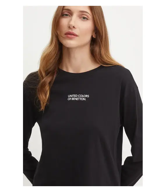 Βαμβακερό μακρυμάνικο United Colors of Benetton χρώμα: μαύρο