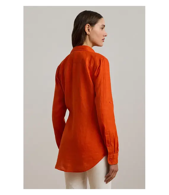 Πουκάμισο από λινό Lauren Ralph Lauren χρώμα: μπλε, 200782777