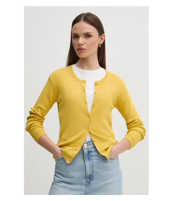 Βαμβακερή ζακέτα United Colors of Benetton χρώμα: κίτρινο, 1091D5558
