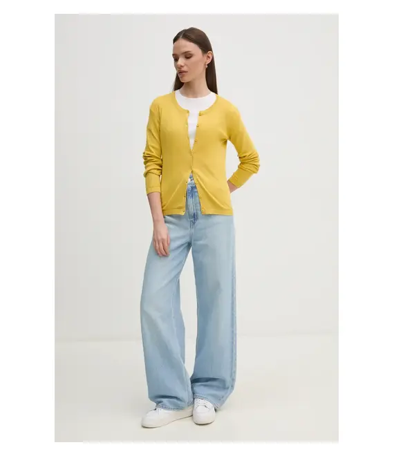 Βαμβακερή ζακέτα United Colors of Benetton χρώμα: κίτρινο, 1091D5558