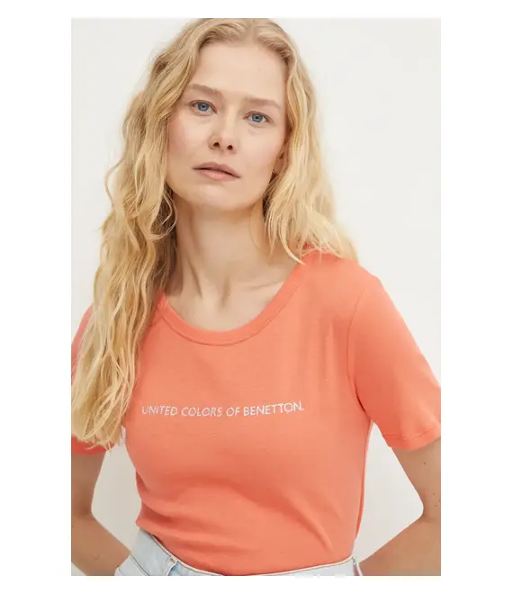 Βαμβακερό μπλουζάκι United Colors of Benetton γυναικείο, χρώμα: κόκκινο, 3GA2E16A2