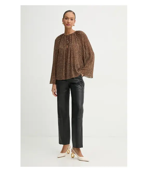 Μπλουζάκι MICHAEL Michael Kors χρώμα: καφέ, MR540R0GRY