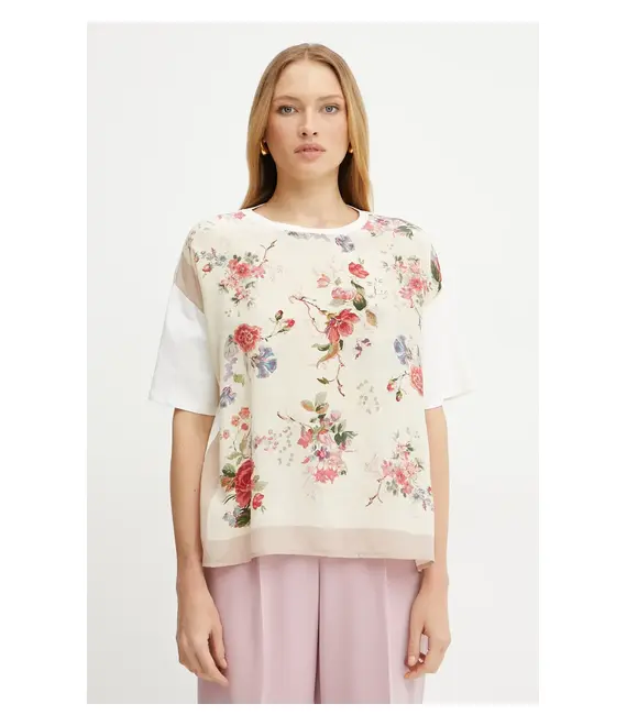 T-shirt από μείγμα μεταξιού Weekend Max Mara χρώμα: μπεζ, 2515941082600