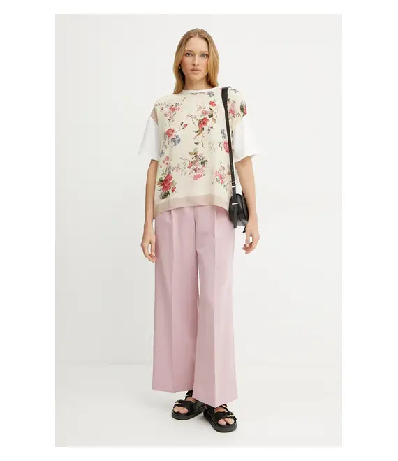 T-shirt από μείγμα μεταξιού Weekend Max Mara χρώμα: μπεζ, 2515941082600