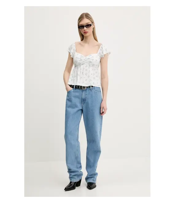 Μπλουζάκι Hollister Co. χρώμα: άσπρο, KI340-5050