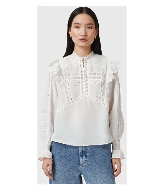 Βαμβακερή μπλούζα AllSaints HEATHER γυναικεία, χρώμα: άσπρο, W038PC