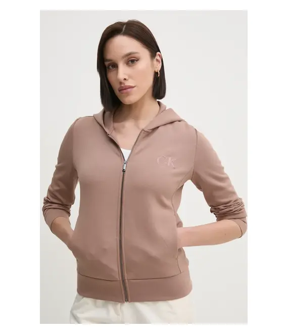 Μπλούζα Calvin Klein χρώμα: καφέ, με κουκούλα, K20K207955