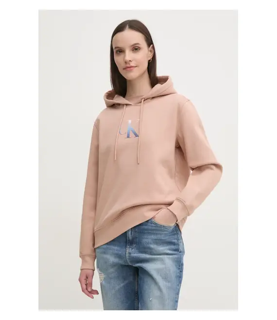 Μπλούζα Calvin Klein Jeans χρώμα: πορτοκαλί, με κουκούλα, J20J224721