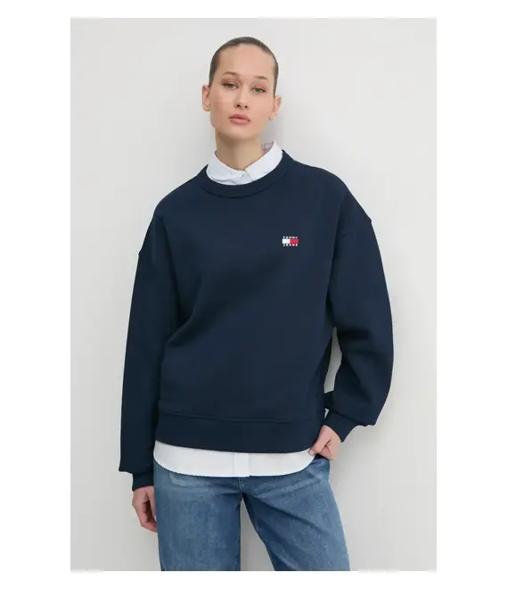 Βαμβακερή μπλούζα Tommy Jeans γυναικεία, χρώμα: ναυτικό μπλε, DW0DW19408