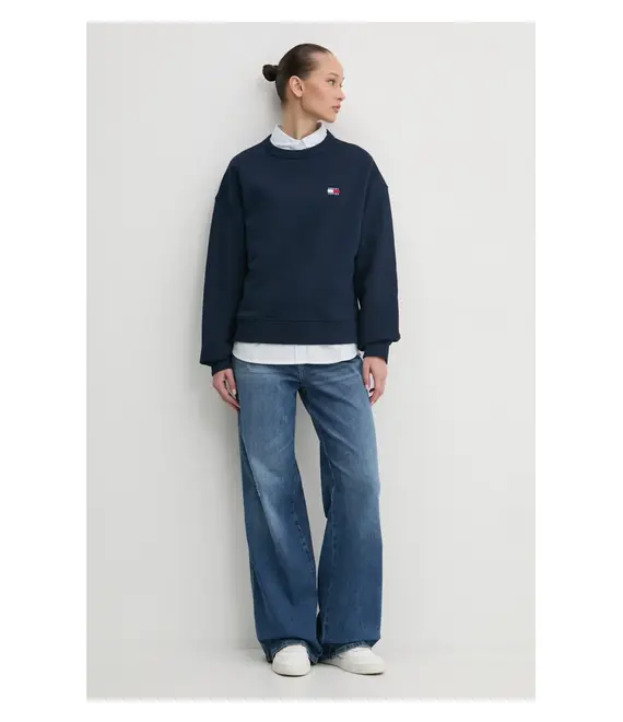 Βαμβακερή μπλούζα Tommy Jeans γυναικεία, χρώμα: ναυτικό μπλε, DW0DW19408