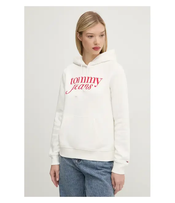 Μπλούζα Tommy Jeans χρώμα: μπεζ, με κουκούλα, DW0DW20170