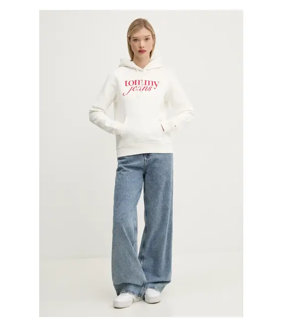 Μπλούζα Tommy Jeans χρώμα: μπεζ, με κουκούλα, DW0DW20170