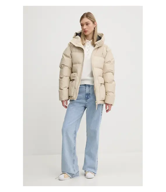 Βαμβακερή μπλούζα Tommy Jeans γυναικεία, χρώμα: μπεζ, DW0DW20537