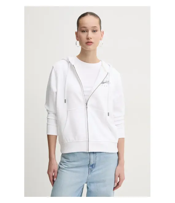 Βαμβακερή μπλούζα Guess Jeans γυναικεία, χρώμα: άσπρο, με κουκούλα, W5RQ21 K68I4
