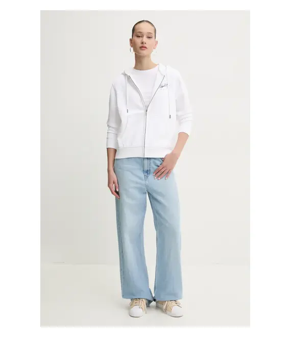 Βαμβακερή μπλούζα Guess Jeans γυναικεία, χρώμα: άσπρο, με κουκούλα, W5RQ21 K68I4
