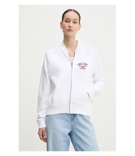 Βαμβακερή μπλούζα Guess Jeans γυναικεία, χρώμα: άσπρο, W5RQ22 K68I4