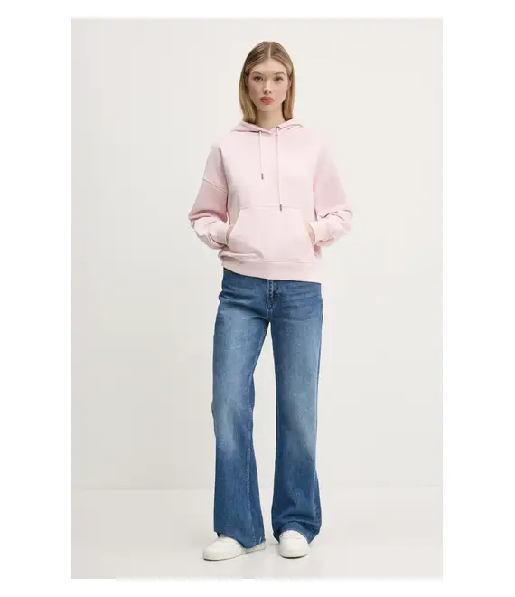 Βαμβακερή μπλούζα Guess Jeans γυναικεία, χρώμα: ροζ, με κουκούλα, W5RQ27 K68I4