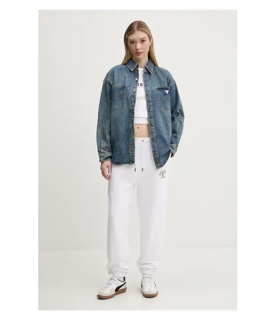 Βαμβακερή μπλούζα Guess Jeans γυναικεία, χρώμα: άσπρο, W5RQ28 K68I4