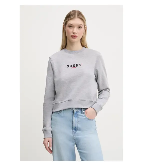Βαμβακερή μπλούζα Guess Jeans γυναικεία, χρώμα: γκρι, W5RQ28 K68I4
