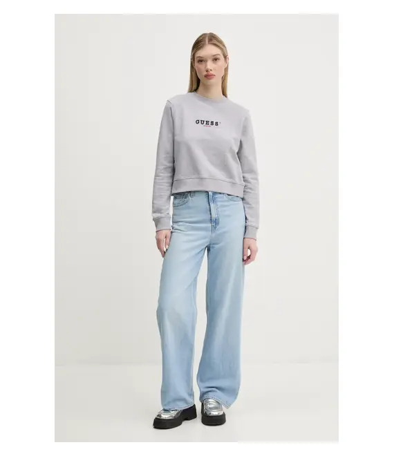 Βαμβακερή μπλούζα Guess Jeans γυναικεία, χρώμα: γκρι, W5RQ28 K68I4