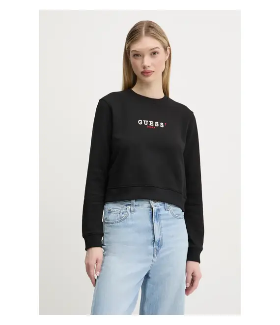 Βαμβακερή μπλούζα Guess Jeans γυναικεία, χρώμα: μαύρο, W5RQ28 K68I4