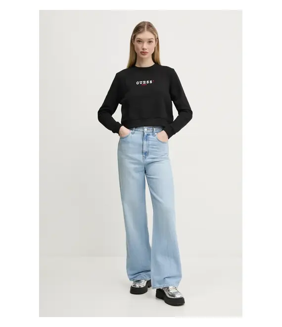 Βαμβακερή μπλούζα Guess Jeans γυναικεία, χρώμα: μαύρο, W5RQ28 K68I4
