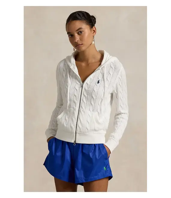 Βαμβακερή μπλούζα Polo Ralph Lauren γυναικεία, χρώμα: άσπρο, με κουκούλα, 211959124
