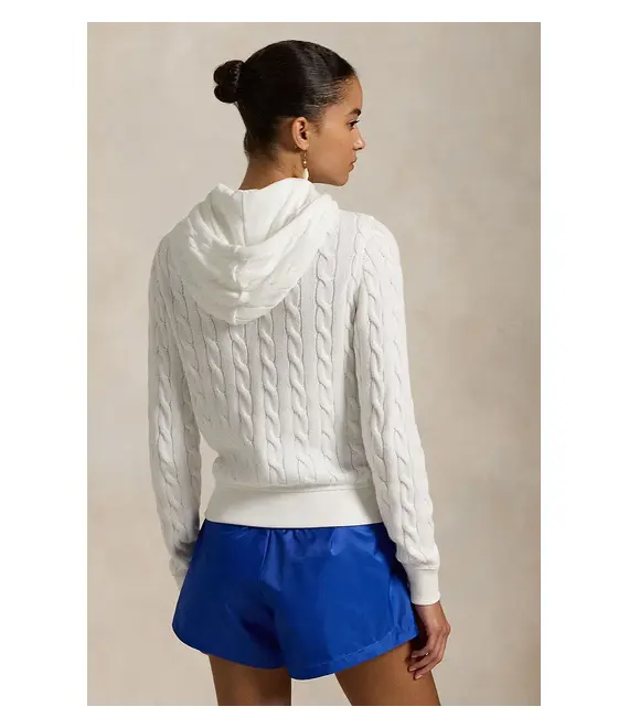 Βαμβακερή μπλούζα Polo Ralph Lauren γυναικεία, χρώμα: άσπρο, με κουκούλα, 211959124