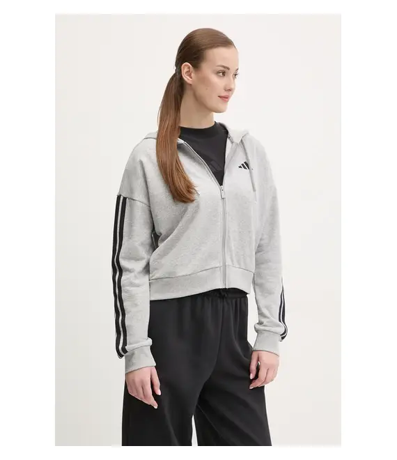 Μπλούζα adidas Essentials χρώμα: γκρι, με κουκούλα, JE0055