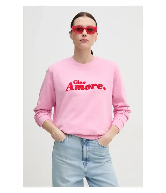 Βαμβακερή μπλούζα Drivemebikini Ciao Amore Chenille γυναικεία, χρώμα: ροζ, 2024-DMBS-023-PR