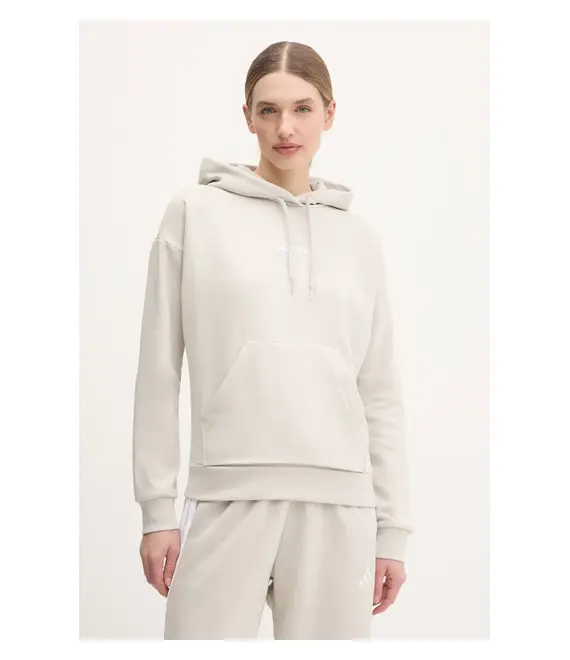 Μπλούζα adidas Essentials Linear χρώμα: μπεζ, με κουκούλα, JG8652