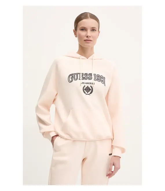 Μπλούζα Guess MARGARET χρώμα: μπεζ, με κουκούλα, V5RQ02 KCLD1