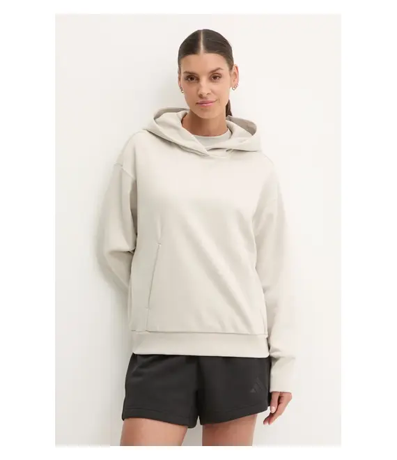 Μπλούζα adidas ALL SZN χρώμα: μπεζ, με κουκούλα, JD4675