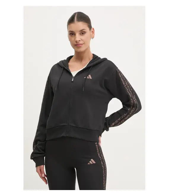 Μπλούζα adidas Essentials Animal χρώμα: μαύρο, με κουκούλα, JM5893