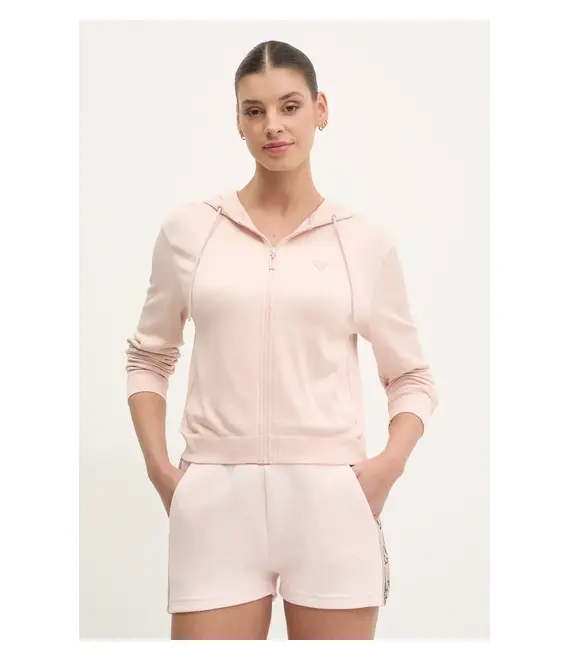 Μπλούζα Guess MARTINA χρώμα: μπεζ, με κουκούλα, V5RQ07 Z3M50