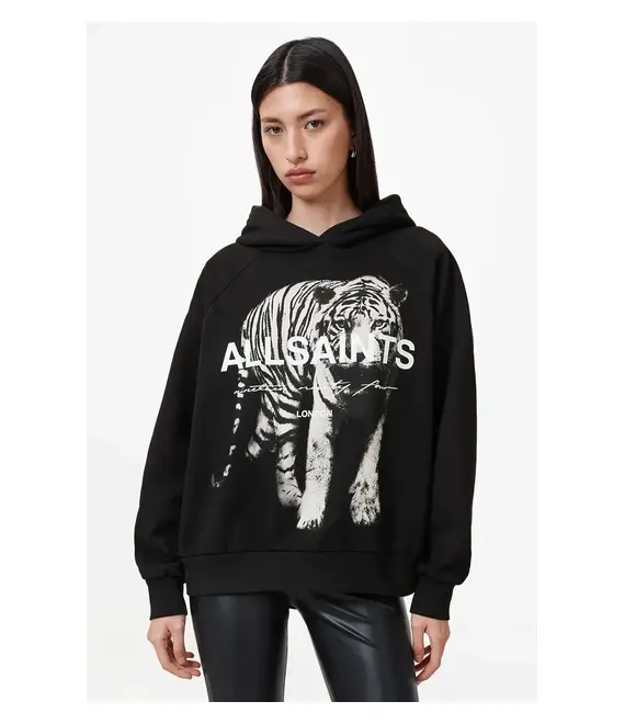 Βαμβακερή μπλούζα AllSaints KIT TALON γυναικεία χρώμα μαύρο με σχέδιο και κουκούλα W152JB