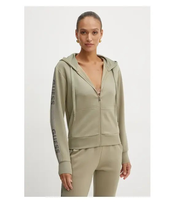 Μπλούζα Guess χρώμα: πράσινο, με κουκούλα, W5RQ03 KBYE2