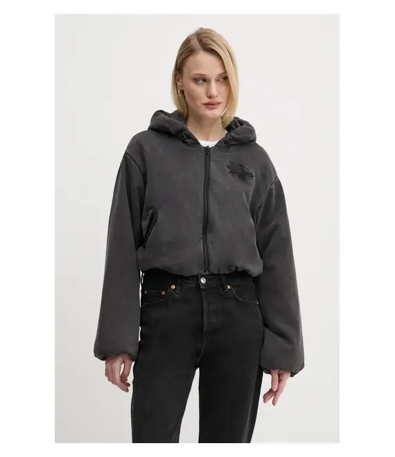 Βαμβακερή μπλούζα Diesel F-ENERDI SWEAT-SHIRT γυναικεία, χρώμα: γκρι, με κουκούλα, A16615.0BNEG