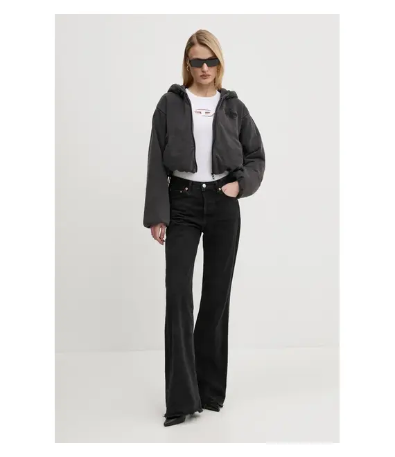 Βαμβακερή μπλούζα Diesel F-ENERDI SWEAT-SHIRT γυναικεία, χρώμα: γκρι, με κουκούλα, A16615.0BNEG