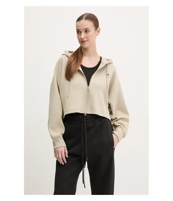 Μπλούζα adidas by Stella McCartney χρώμα: μπεζ, με κουκούλα, JJ0143