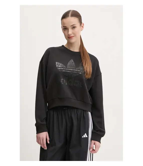 Βαμβακερή μπλούζα adidas Originals SNAKE CREW γυναικεία, χρώμα: μαύρο, JN7291