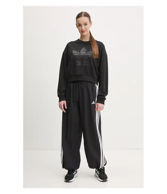 Βαμβακερή μπλούζα adidas Originals SNAKE CREW γυναικεία, χρώμα: μαύρο, JN7291