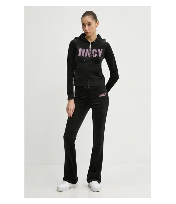Μπλούζα Juicy Couture χρώμα: μαύρο, με κουκούλα, JCBAS125861